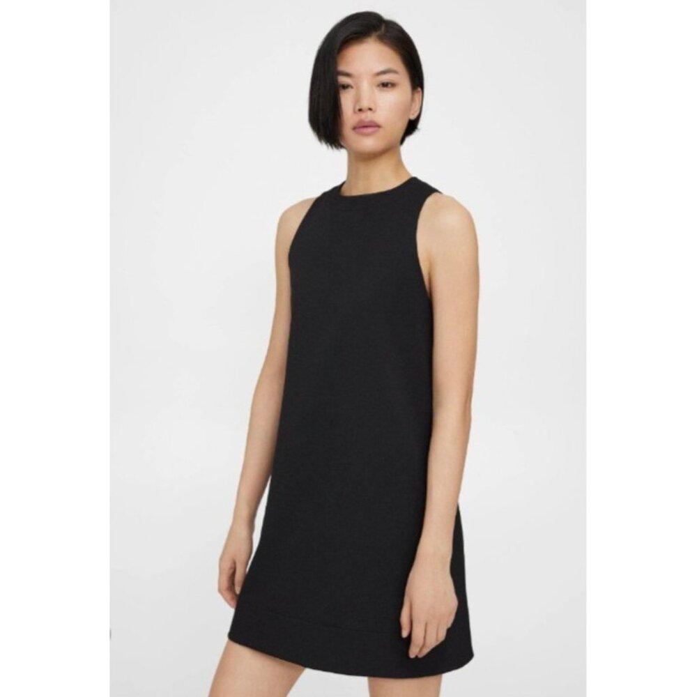 Theory Wool Dress Randria Evian Small Stretch Black Grey A-line Striped $345